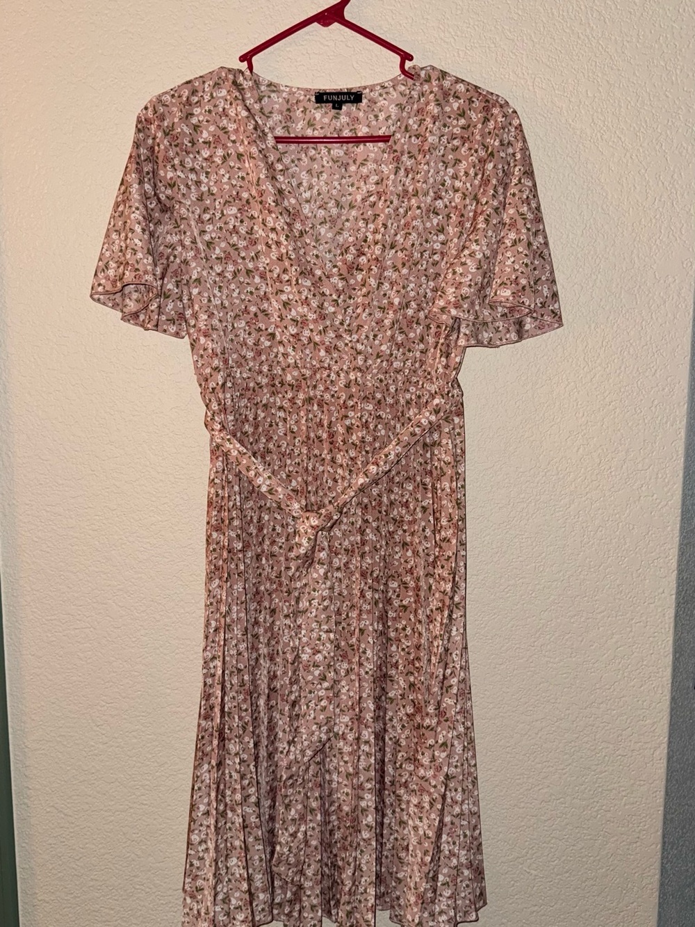 Blush Pink Floral Wrap Midi Dress
